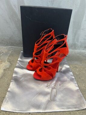 Giuseppe Zanotti Vibrant Red Suede Laser-Cut Stiletto Sandals